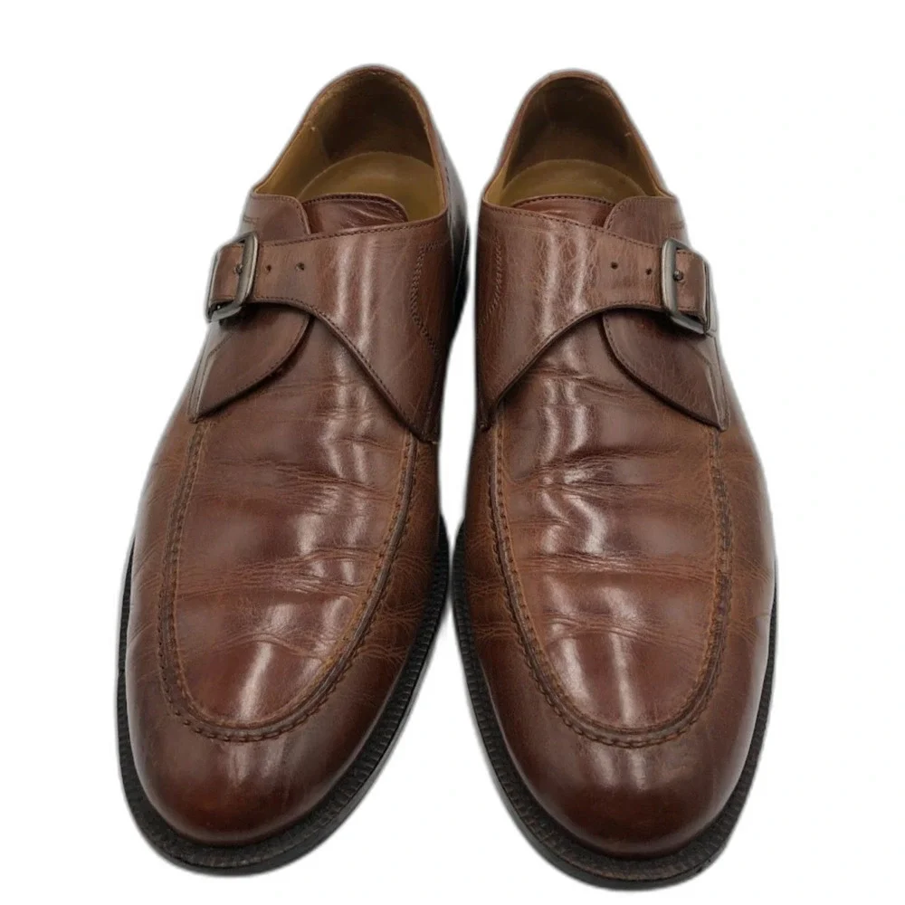 Johnston & Murphy Men's Brown Leather Monk Buckle Style Shoes 11.5M Sheepskin